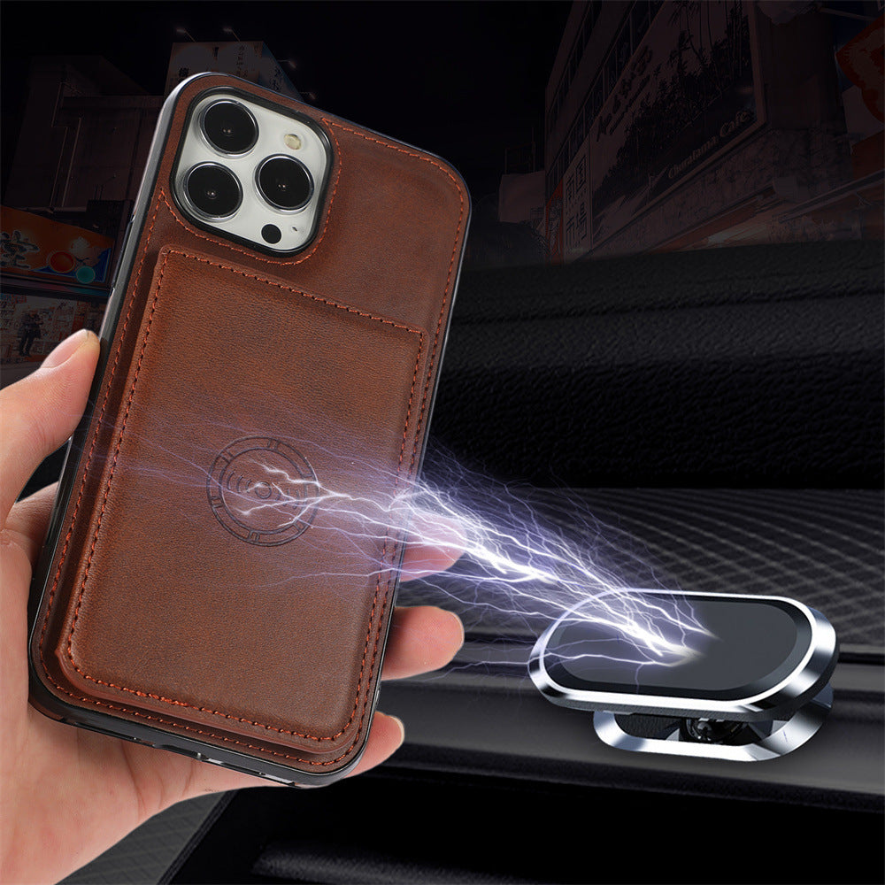 MagFold™ Luxury Leather Wallet Case | Magnetic Suction & Card Holder